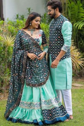 Navratri Special Turqouise Green Couple Special Combo