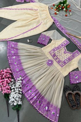 Navratri Wear Cream Paper Embroidery Work Dhoti Suit