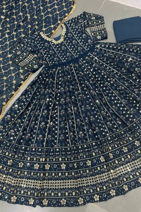 Navy Blue Faux Georgette Embroidery Work Anarkali Gown