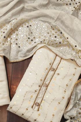Off-White Color Semi Modal Salwar Suit With Sequence Work