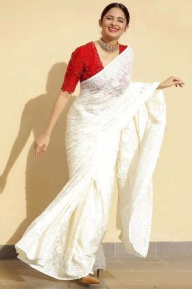 Off white Saree in Zari weaving Silk UK - SR20511-totobed.com.vn