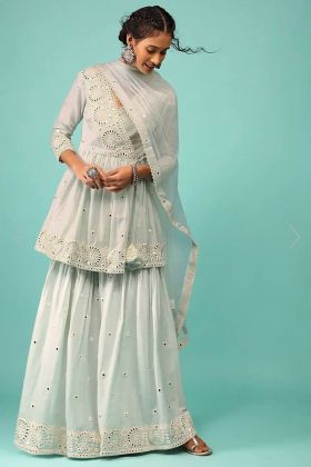 Off White Embroidery Work Faux Georgette Sharara Salwar Suit