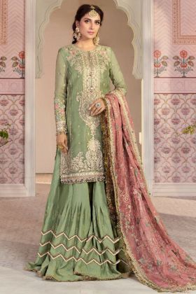 Olive Embroidery Work Organza Salwar Suit