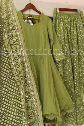Olive Green Embroidery Work Palazzo Salwar Suit