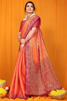 Orange Pure Soft Banarasi Silk Saree