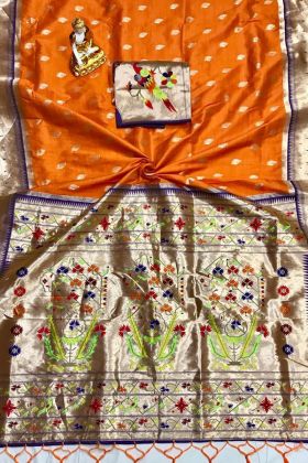 Orange Pure Soft Banarasi Silk Zari Work Saree