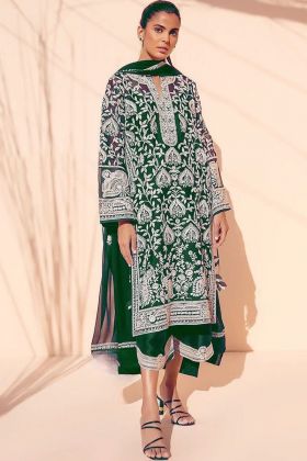 Pakistani Style Dark Green Chain Stitch Work Salwar Kameez