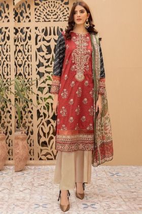 Pakistani Style Orange Embroidery Patch Work Salwar Suit