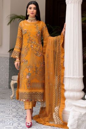 Pale Orange Embroidery Work Salwar Suit With Frill Dupatta