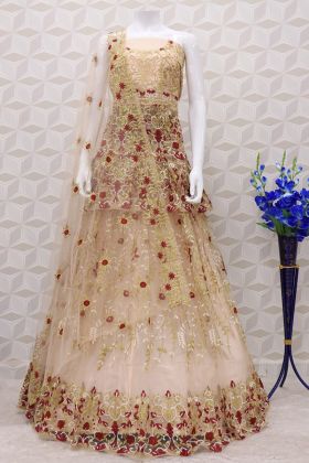 Pale Peach Lehenga With Embroidery Work Georgette Top