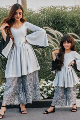Pale Teal Palazzo Salwar Suit Mother Daughter Combo