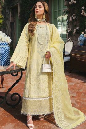Pale Yellow Flower Embroidery Work Pakistani Dress