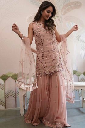 Party Special Dusty Pink Real Mirror Work Sharara Dress