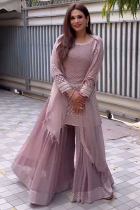 Party Special Dusty Rose Pink Sequence Sharara Dress