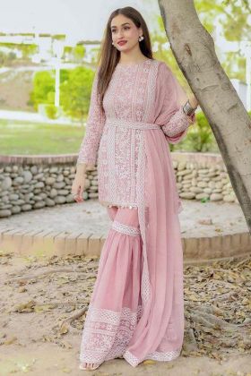 Party Special Light Peach Embroidered Sharara Suit