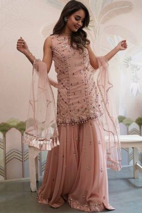 Party Special Light Pink Real Mirror Work Sharara Dress