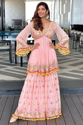 Party Special Light Pink Sequence Work Sharara Dress