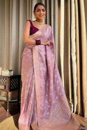 Party Special Light Purple Banarasi Soft Silk Saree