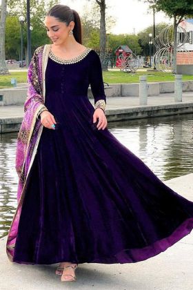 Party Special Plum Purple Readymade Long Gown