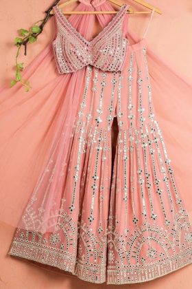 Party Wear Light Pink Georgette Sharara Suit