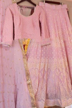 Pastel Pink Sequence Embroidery Work Lehenga Choli