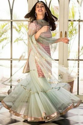 Peach Color Plain Sharara With Embroidery Work Top