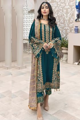 Peacock Blue Faux Georgette Embroidery Work Salwar Suit