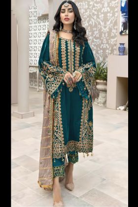 Peacock Blue Heavy Embroidery Work Salwar Suit