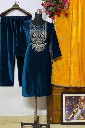 Peacock Blue Zari Embroidery Work Salwar Kameez