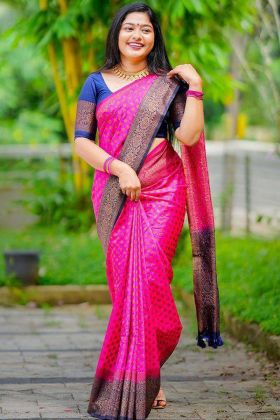 Pink Banarasi Soft Silk Copper Zari Work Saree