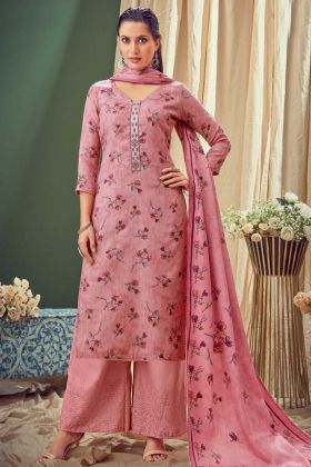 Pink Color Party Wear Pure Wool Pashmina Suit