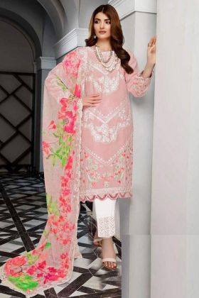 Pink Embroidery Work Heavy Georgette Straight Salwar Suit