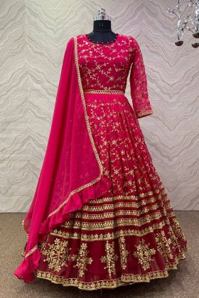 Pink Faux Georgette Digital Printed Anarkali Gown With Ruffle Dupatta