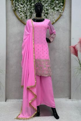 Pink Faux Georgette Sequence Work Palazzo Dress