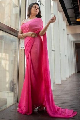 Pink Georgette Shaded Plain Saree