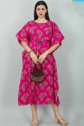 Pink Gold Printed Stitched Kaftan Kurti