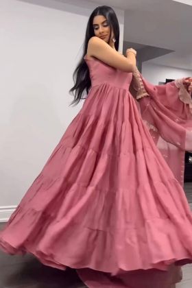 Pink Heavy Georgette Ruffle Gown