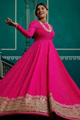 Pink Polka Dot Printed Anarkali Style Gown