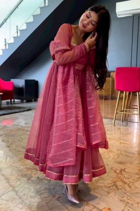 Pink Pure Chanderi Silk Anarkali Style Gown