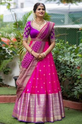 Pink Pure Soft Banarasi Silk Unstitch Silk Lehenga Choli