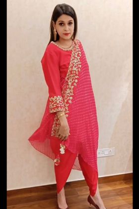 Pink Pure Taffeta Silk Gota Patti Work Dhoti Salwar Suit