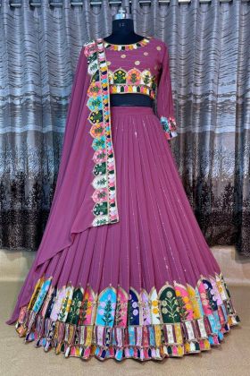Pink Sequence Embroidery Work Dandiya Night Wear Lehenga Choli