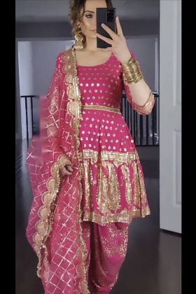 Pink Sequence Work Dhoti Dress For Rakhi