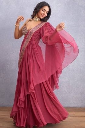 Pink Sequence Work Ready To Wear Saree