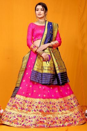 Pink Zari Weaving Work Pure Silk Wedding Lehenga Choli