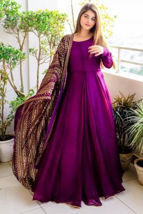 Buy Good Quality of Exclusive nack pattern Purple colored Tapeta Silk Gown  with Discount Price  Akshashopiecom