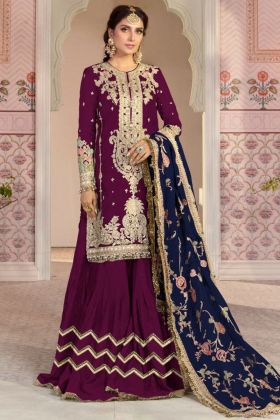 Plum Purple Embroidery Work Organza Salwar Suit
