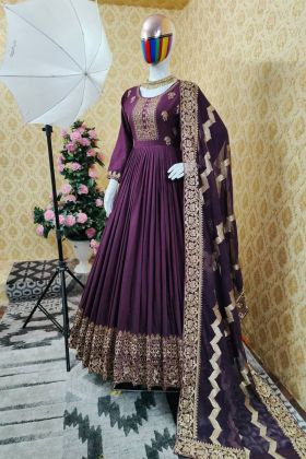 Plum Purple Maska Silk Embroidered Long Gown