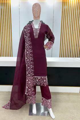 Plum Purple Rivet Moti Work Pant Style Salwar Suit