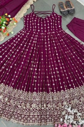 Plum Purple Sequence Work Anarkali Style Gown
